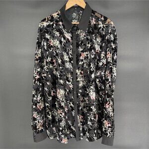Jogal Men's Sheer Velvet Burnout Floral Shirt XXL Black Going Out Top Whimsigoth